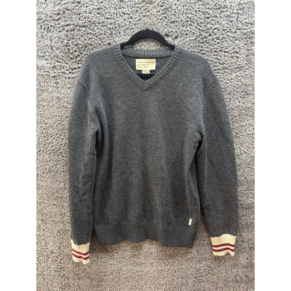 French Connection Varsity Jive Knitted Wool Blend Sweater Gray Mens Size M